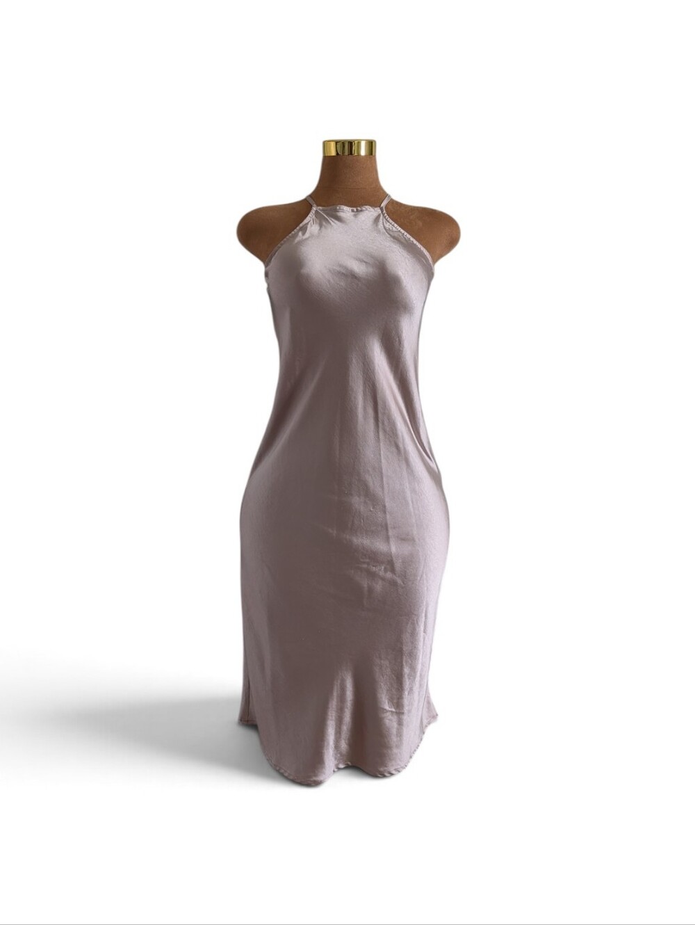 Bohme Champagne Satin Halter Midi Dress